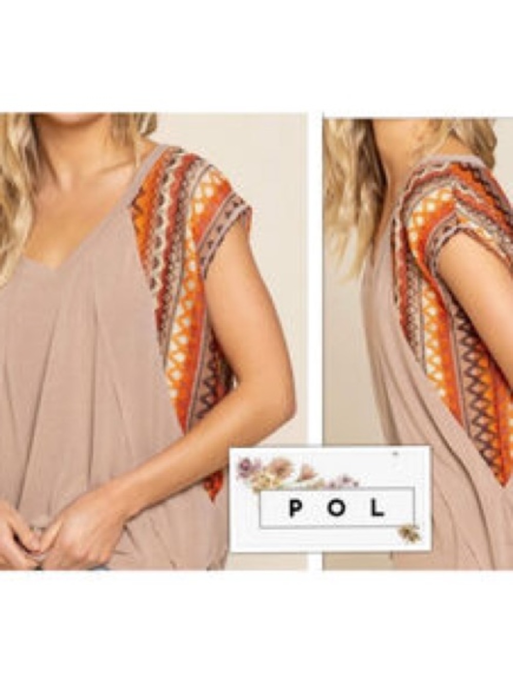 POL Top Shirt Tunic Women Large Beige Oversized Knit Southwestern Aztec Festival